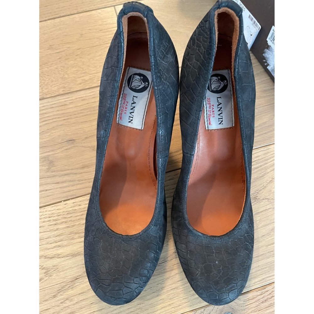 Lanvin Black Reptile Print Leather Pump